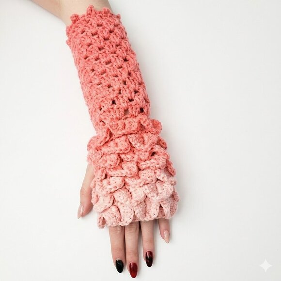 Handmade Accessories - Crochet Fingerless Dragon Scale Handmade Gloves